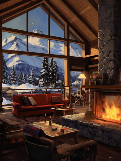 Mountain Retreat Retro Ski Lodge Wall Art