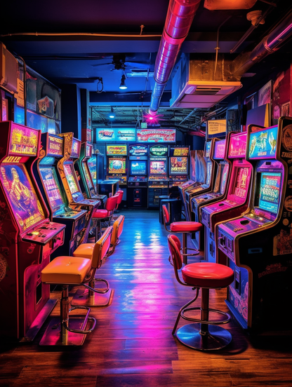 Arcade Nostalgia Neon Thrills  Wall Art