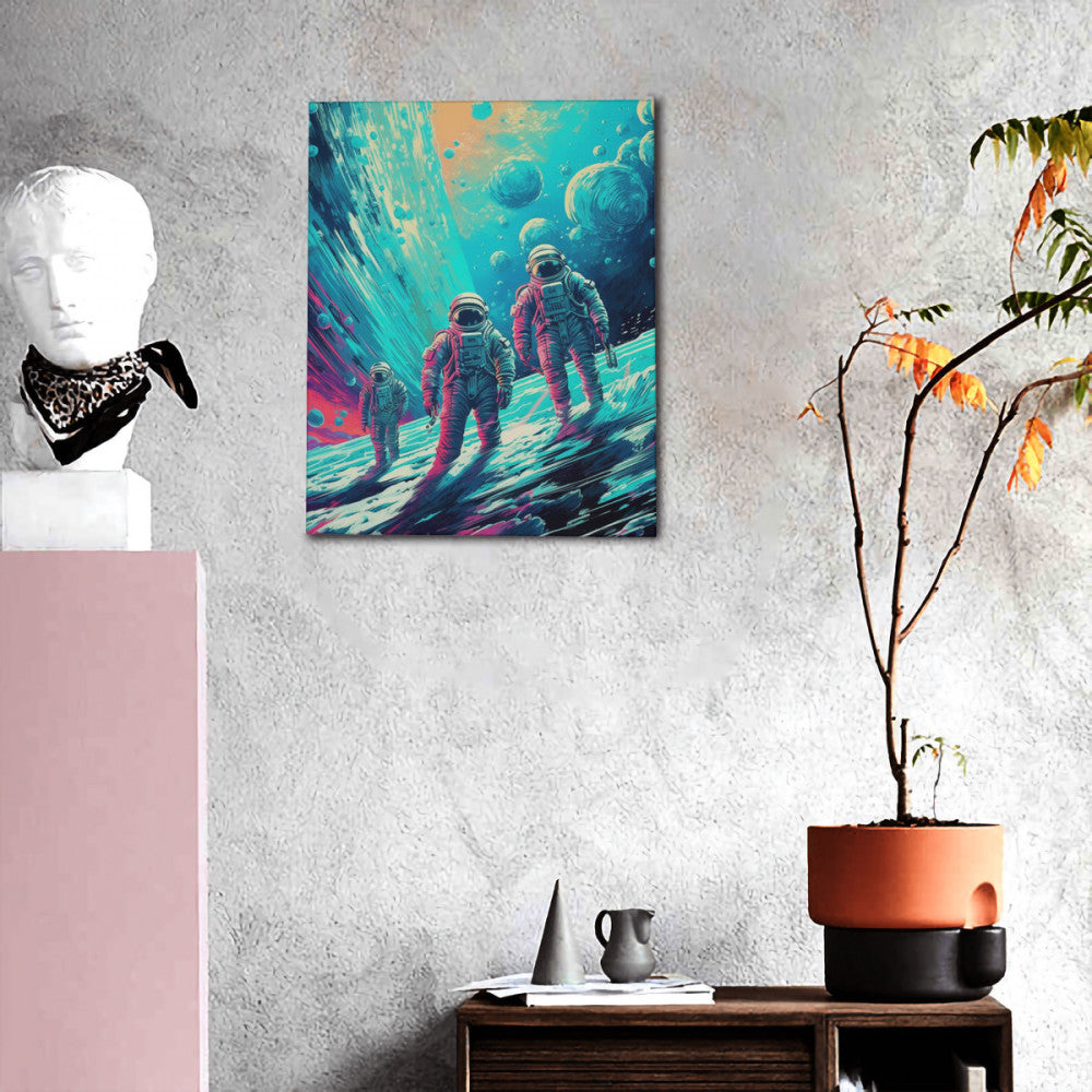 Cosmic Fusion Retro-Futuristic Space Exploration Wall Art