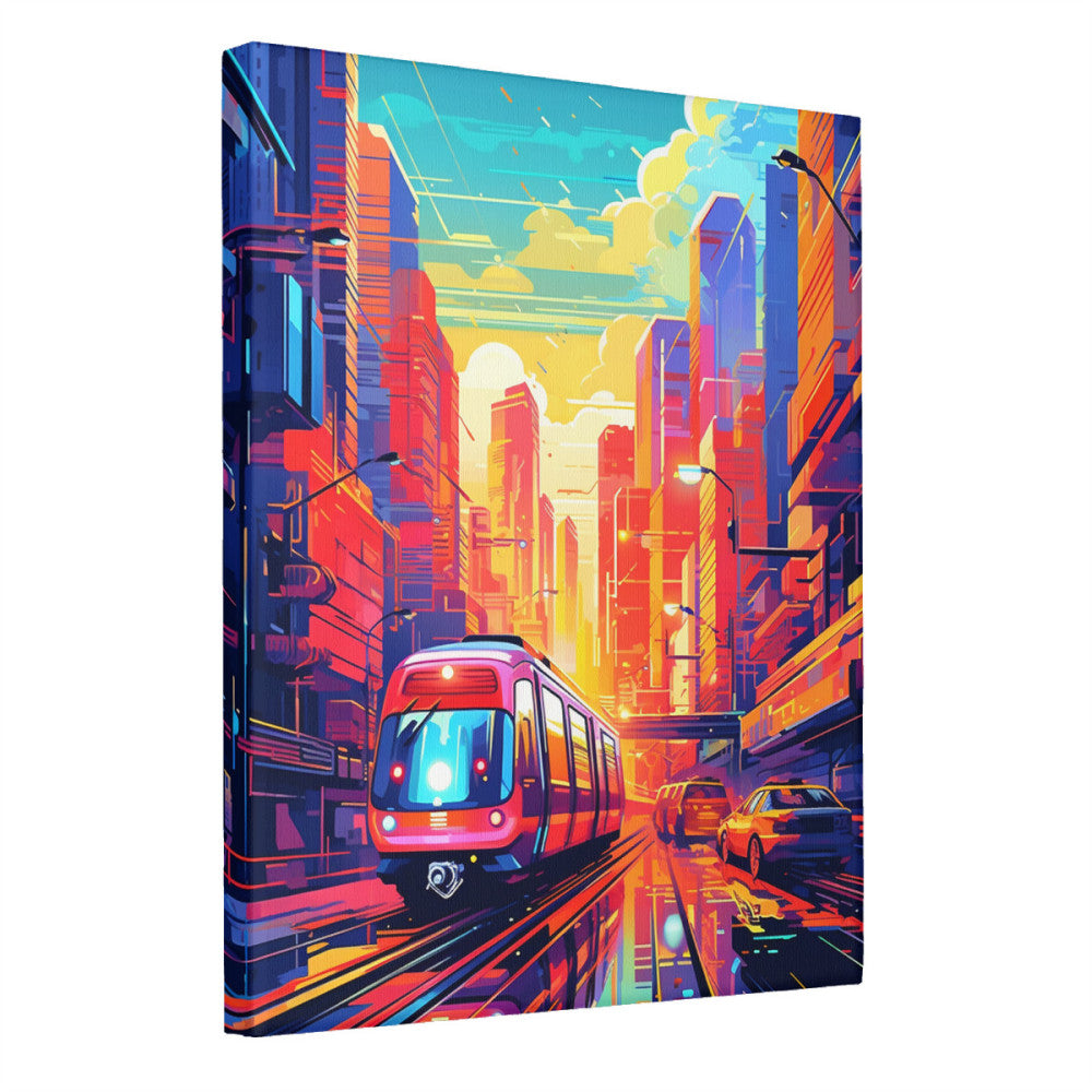 Futuristic Neon Metropolis Monorail Dreams Wall Art