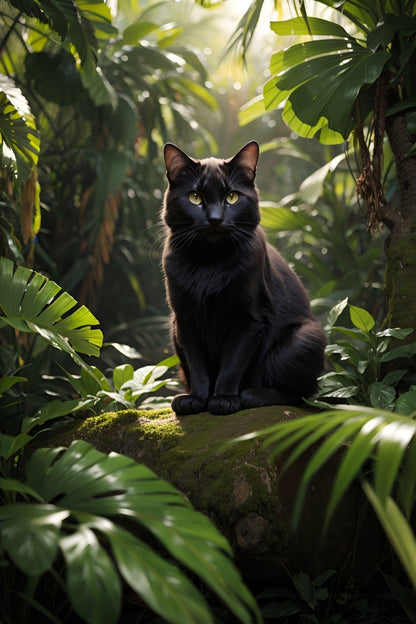 Black Cat in Tropical Jungle - Diamond Painting Kit - Artslo.com