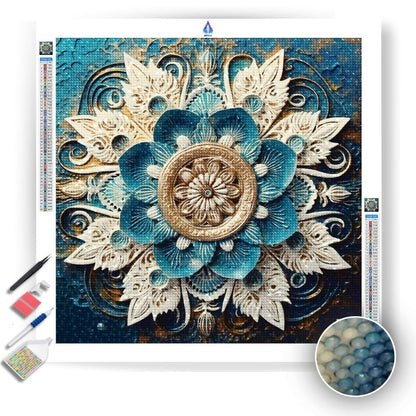 Blue and White Abstract Mandala - Diamond Painting Kit - Artslo.com
