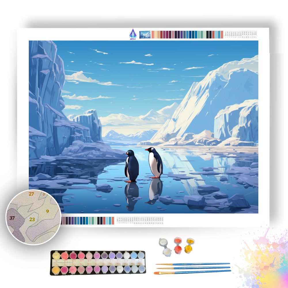 Blue Antarctica Penguins - Paint by Numbers - Artslo.com