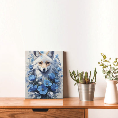 Blue Fox and Flowers - Paint by Numbers - Artslo.com