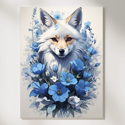 Blue Fox and Flowers - Paint by Numbers - Artslo.com