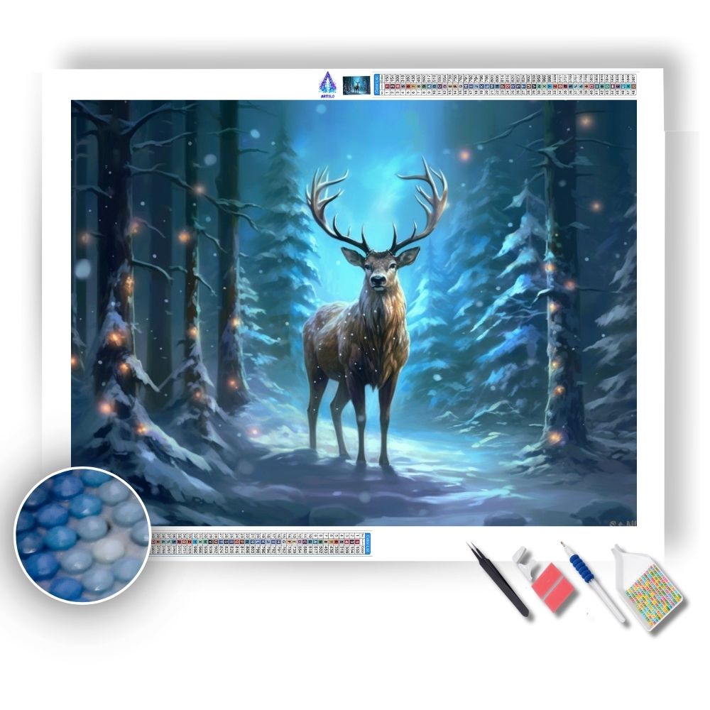 Christmas Stag in Forest - Diamond Painting Kit - Artslo.com
