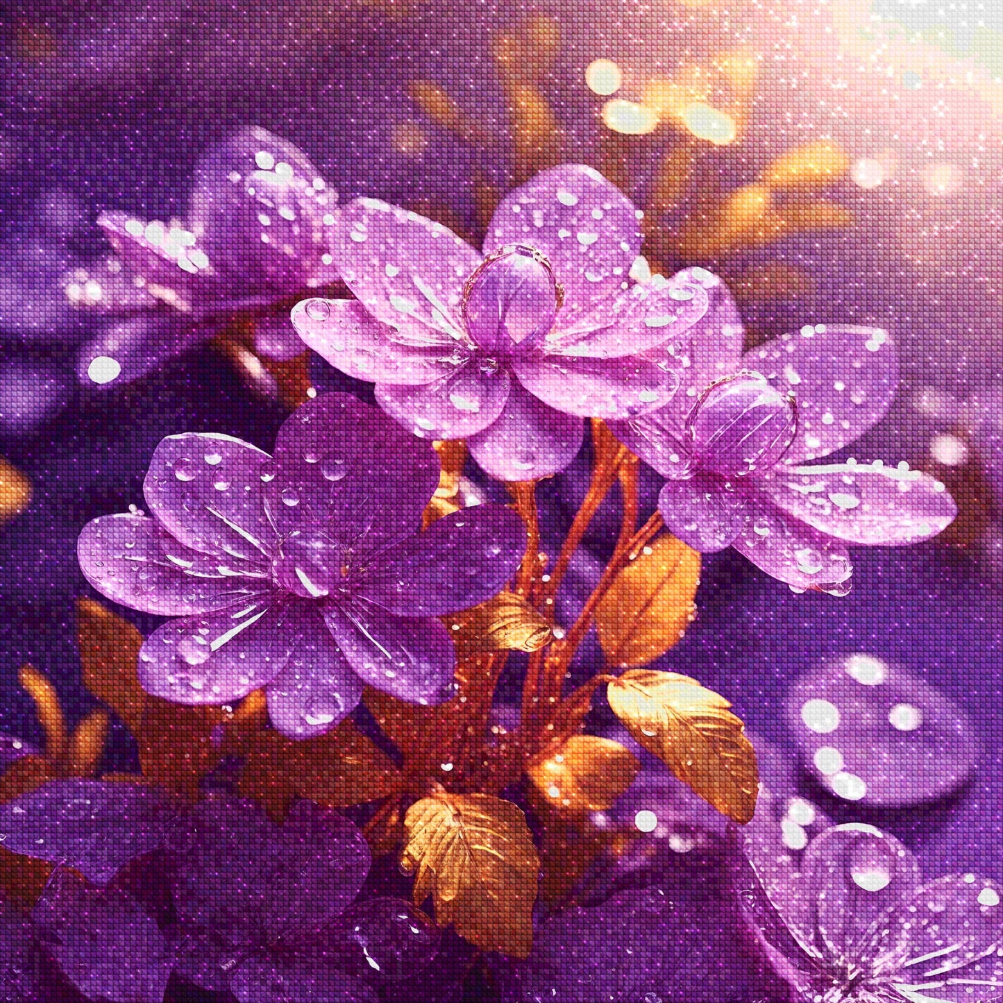 Dew-Kissed Purple Flowers - Diamond Painting Kit - Artslo.com