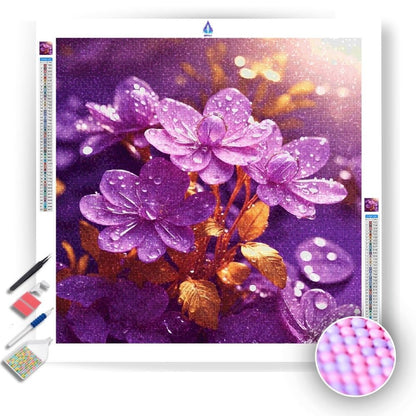 Dew-Kissed Purple Flowers - Diamond Painting Kit - Artslo.com