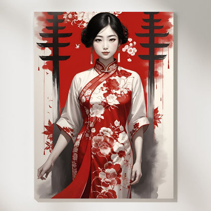 Elegance in Cheongsam - Paint by Numbers - Artslo.com