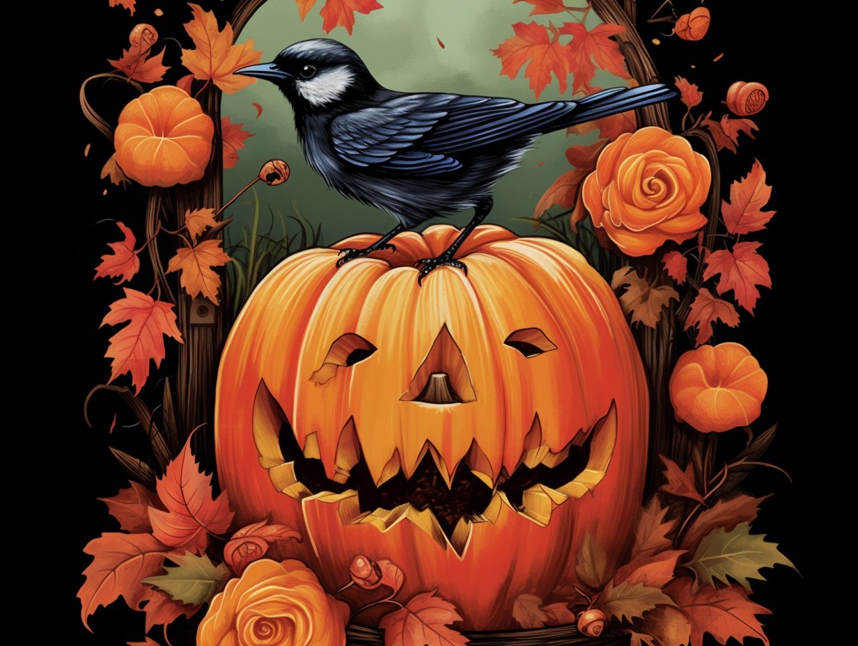 Halloween's Pumpkin and Bird - Diamond Painting Kit - Artslo.com