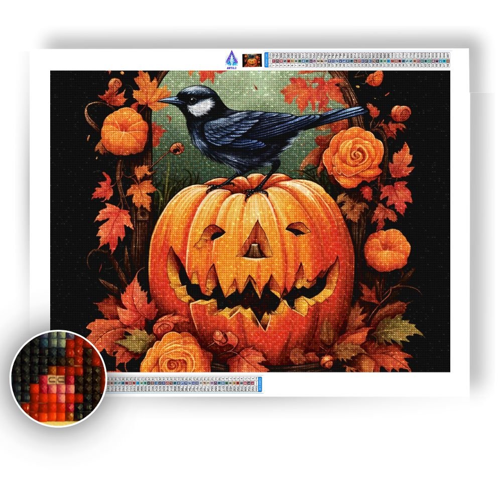 Halloween's Pumpkin and Bird - Diamond Painting Kit - Artslo.com