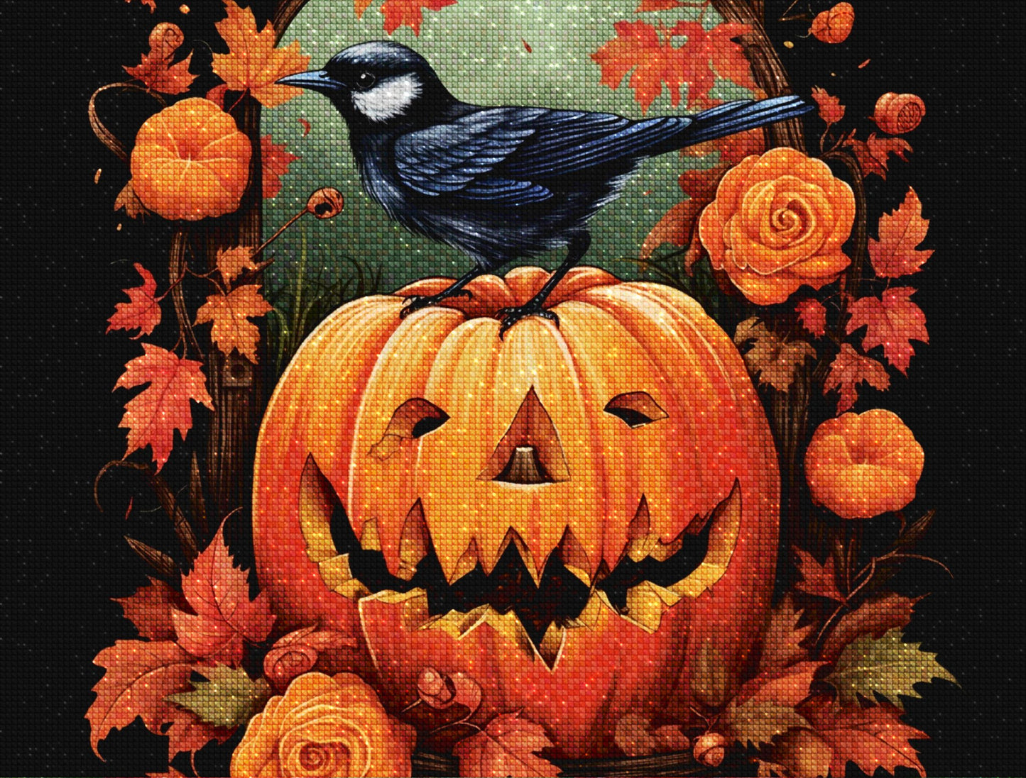 Halloween's Pumpkin and Bird - Diamond Painting Kit - Artslo.com