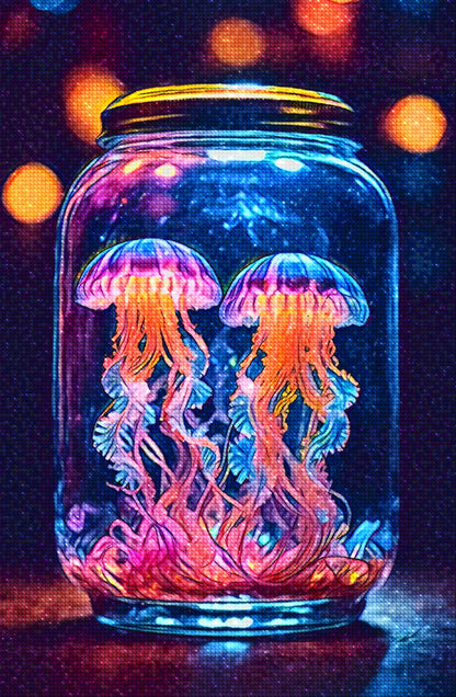 Holographic Jellyfish in a Jar - Diamond Painting Kit - Artslo.com