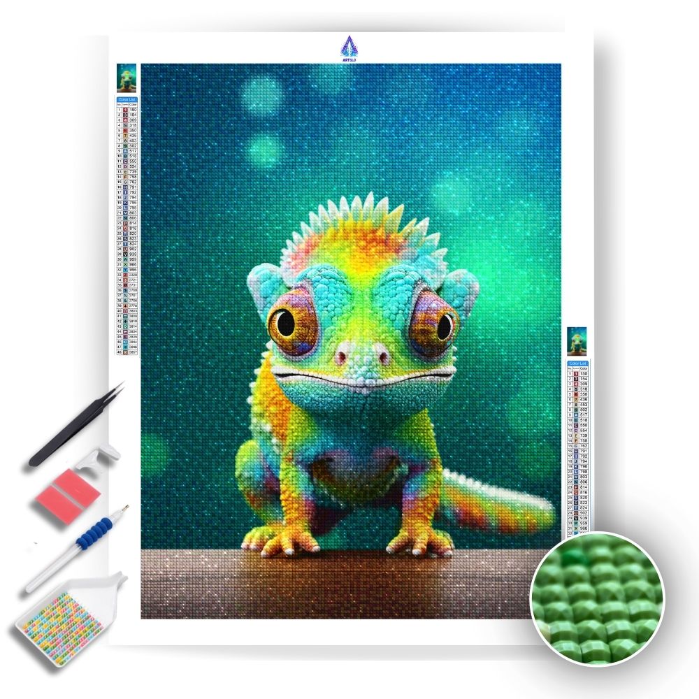Kawaii Hyper Realistic Chameleon - Diamond Painting Kit - Artslo.com