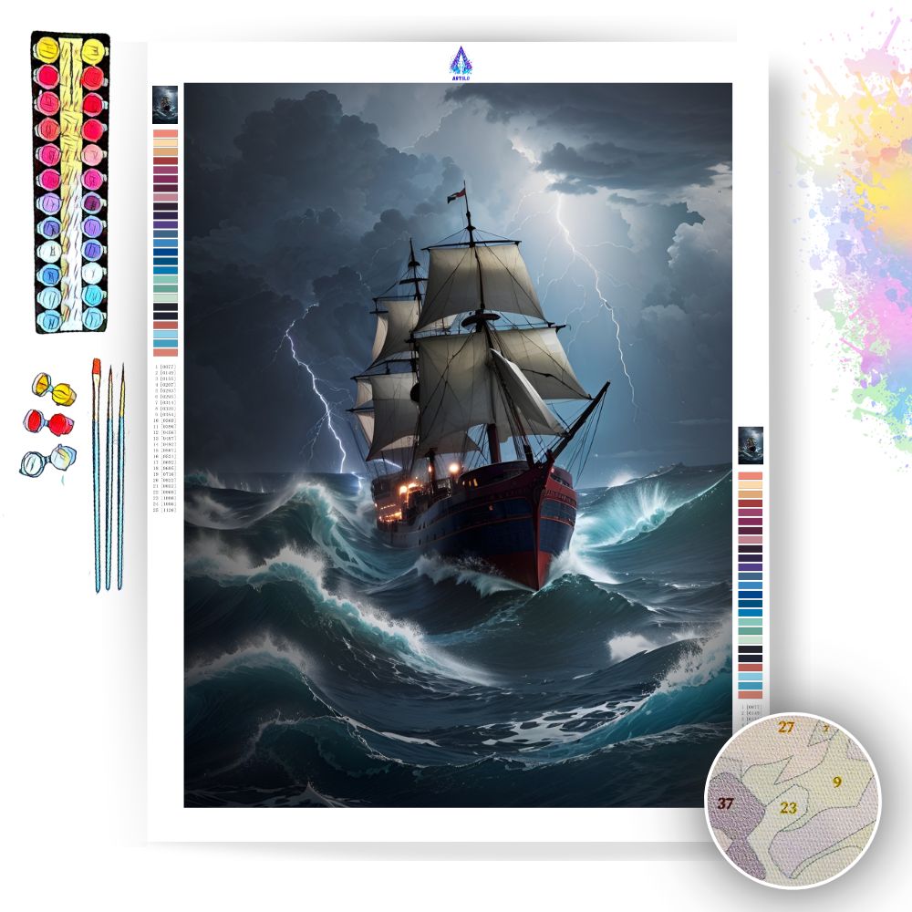 Mysterious Ship in the Storm- Paint by Numbers - Artslo.com