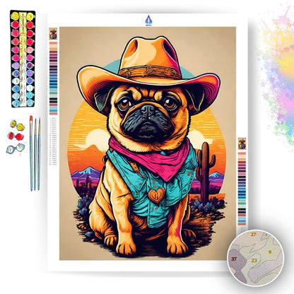 Neon Pug Cowboy- Paint by Numbers - Artslo.com