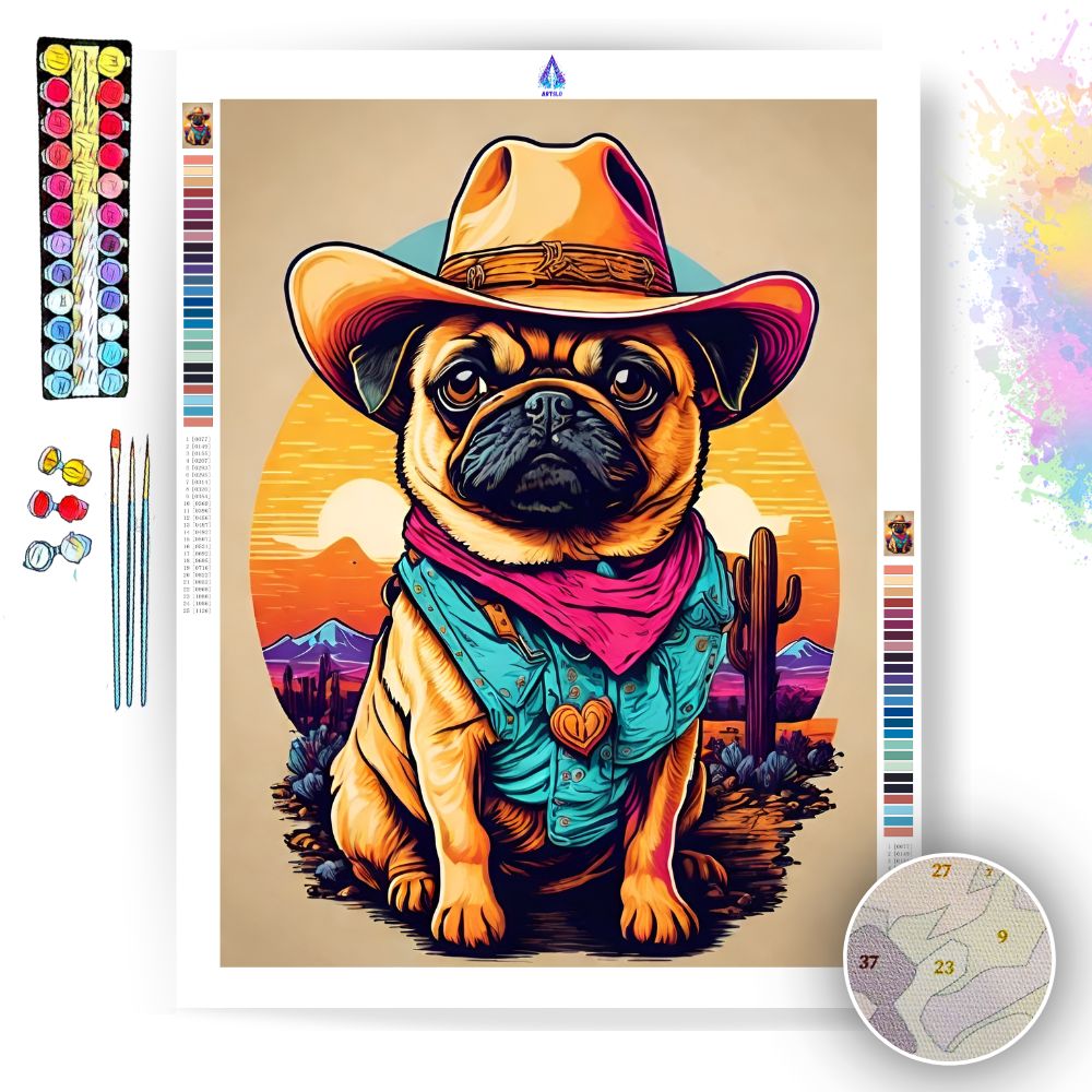 Neon Pug Cowboy- Paint by Numbers - Artslo.com