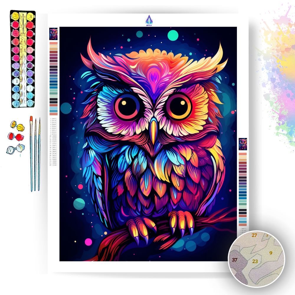 Neon Realism Owl- Paint by Numbers - Artslo.com