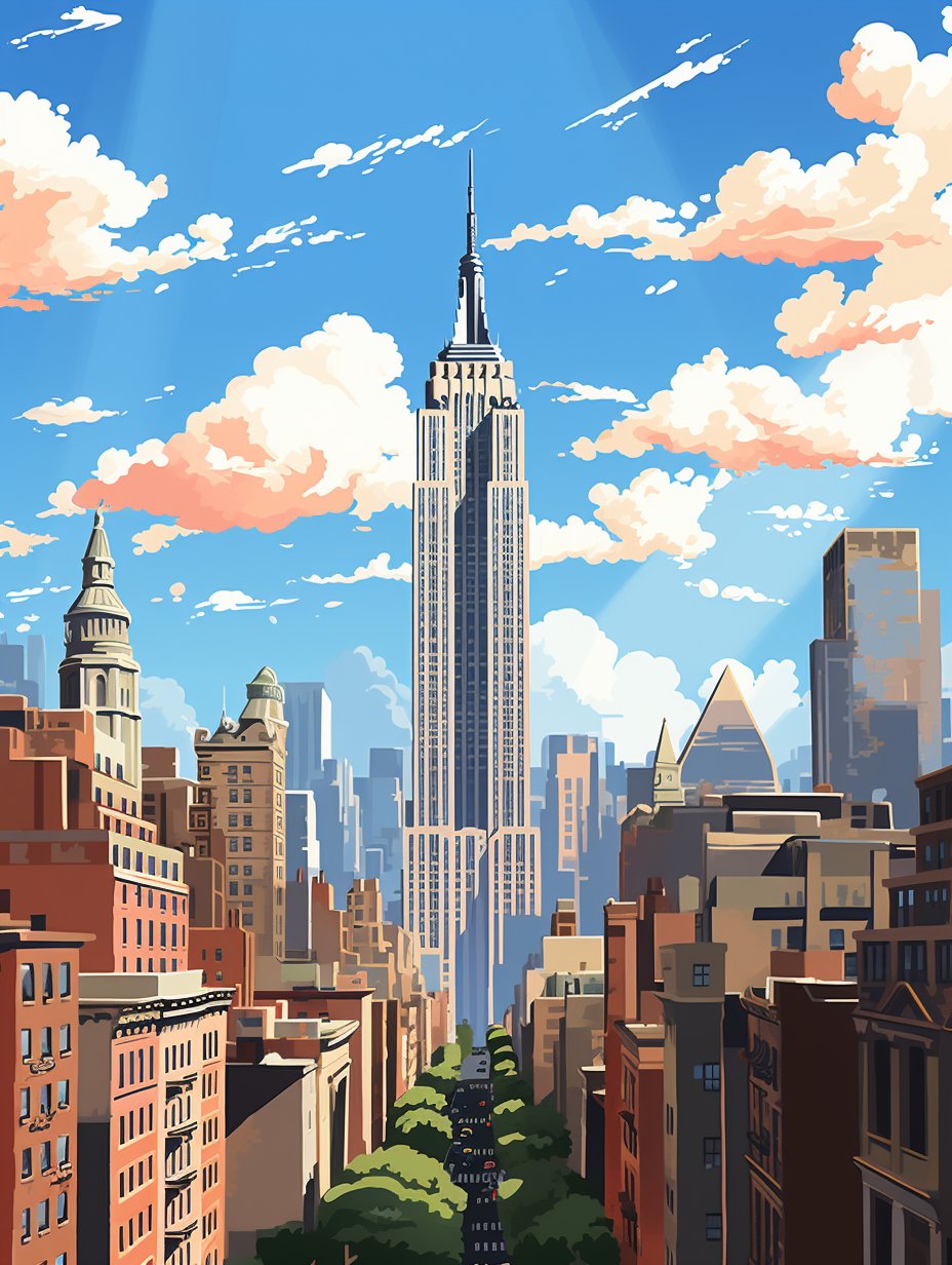 New York Sunny Day, Blue Sky - Paint by Numbers - Artslo.com