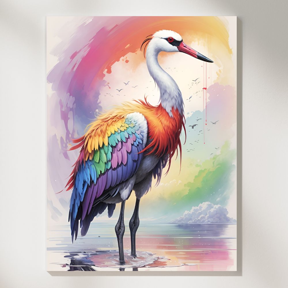 Rainbow Crane- Paint by Numbers - Artslo.com