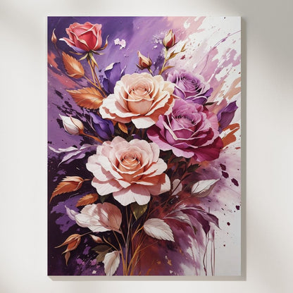 Rose and Purple Floral Symphony - Paint by Numbers - Artslo.com