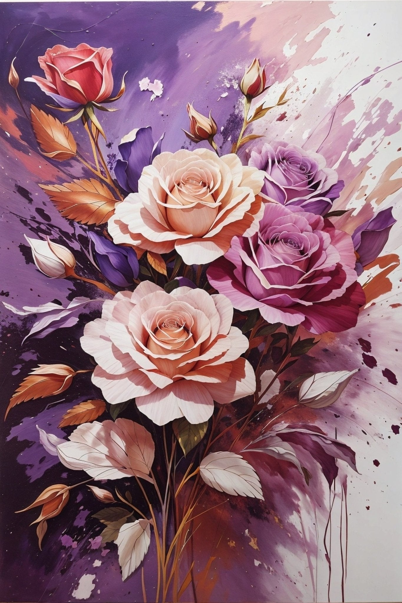 Rose and Purple Floral Symphony - Paint by Numbers - Artslo.com