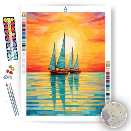 Sailing Boats Against a Sunset - Paint by Numbers - Artslo.com