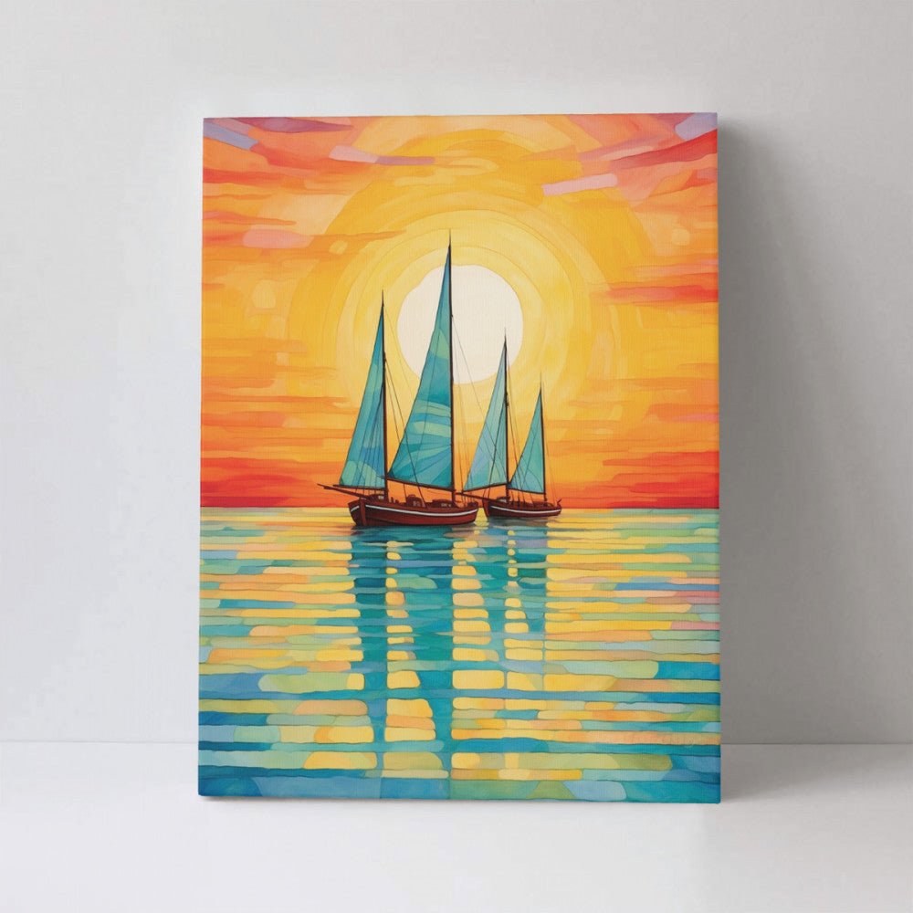 Sailing Boats Against a Sunset - Paint by Numbers - Artslo.com