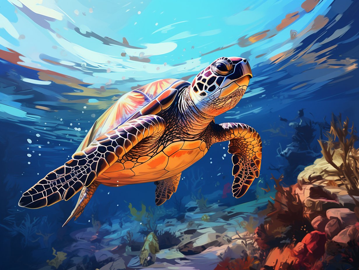 Turtle Underwater - Paint by Numbers - Artslo.com